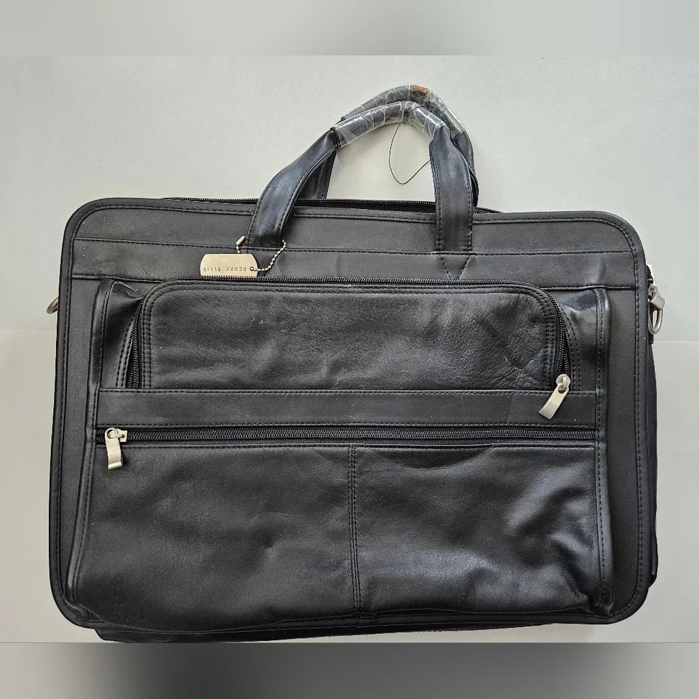 Vintage - NWT Perry Ellis Black Leather Briefcase